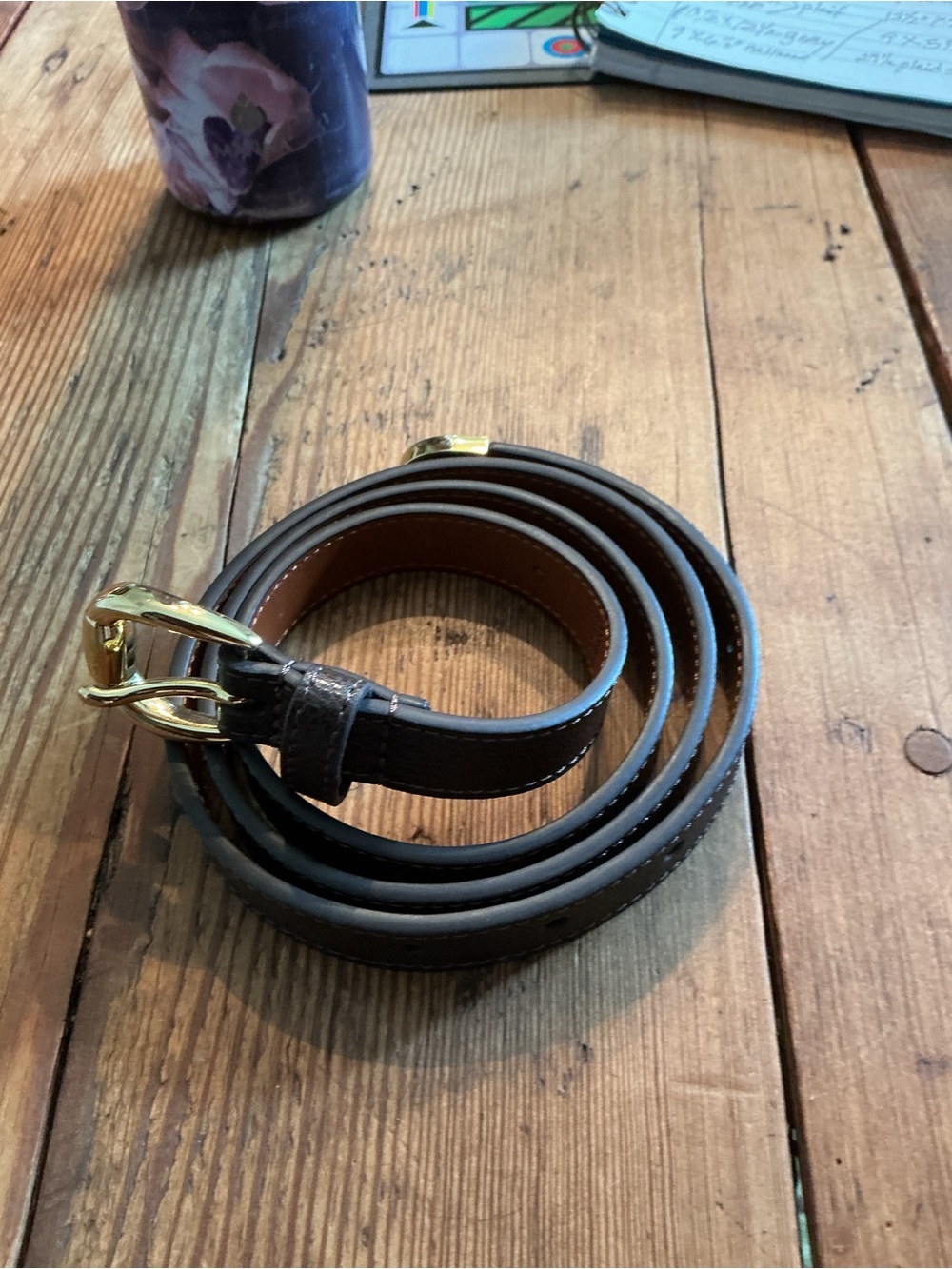 Ralph Lauren Dark Brown Leather Belt with Gold Buckle